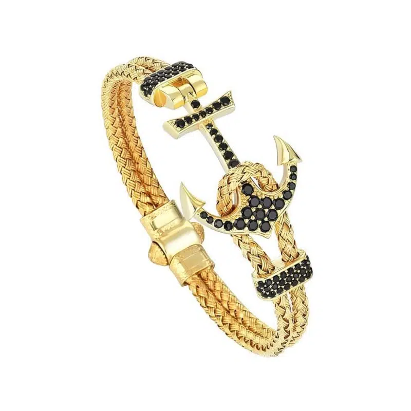 Bracelet ancre femme metal tresse Or 1 Gold Plated Metal Weave Anchor Bracelet for Women