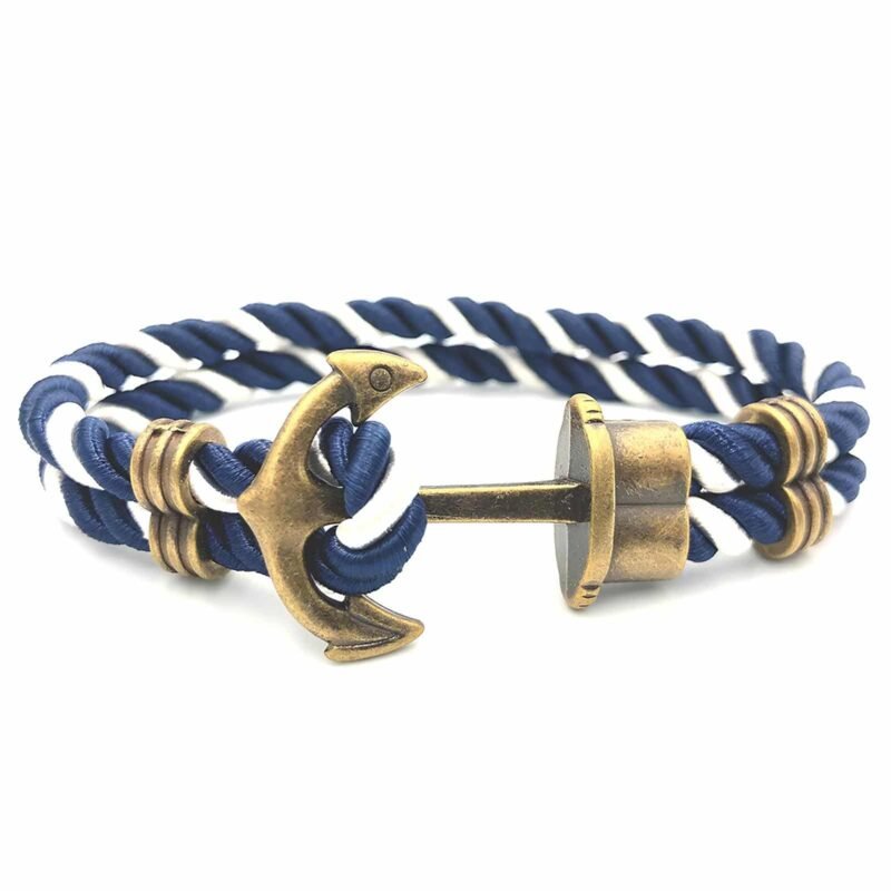 Bracelet ancre homme corde bleu et blanc Anchor Bracelet for Men with Blue and White Rope