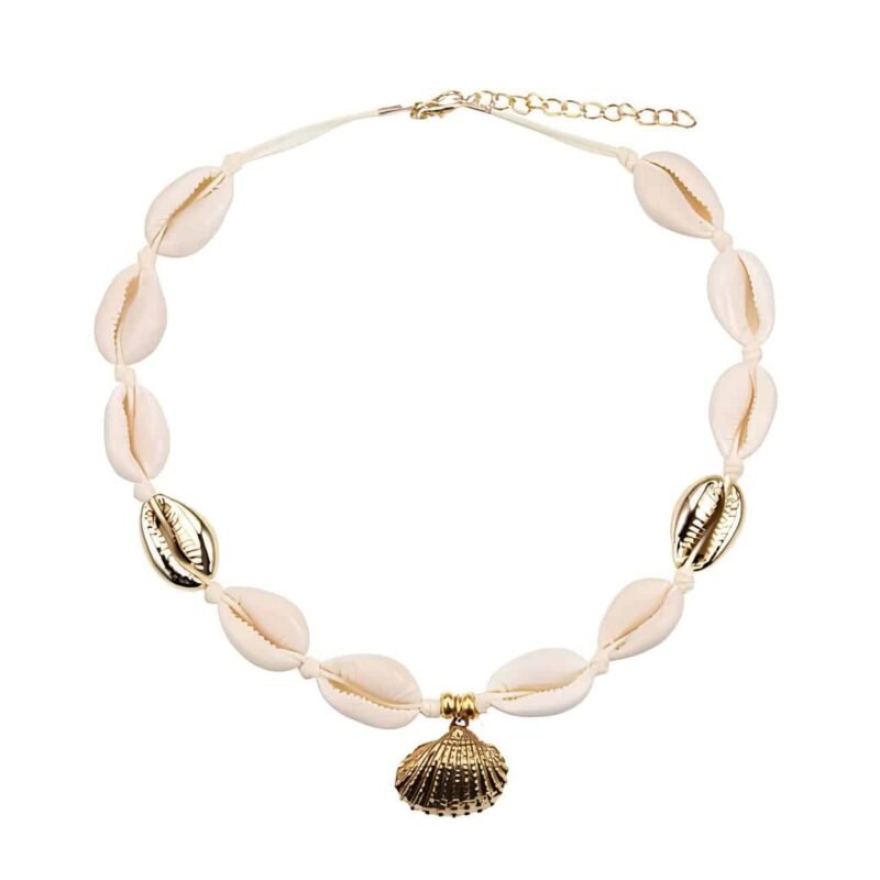 Collier Ras De Cou de Coquillages beige et or Beige and Gold Shell Choker Necklace